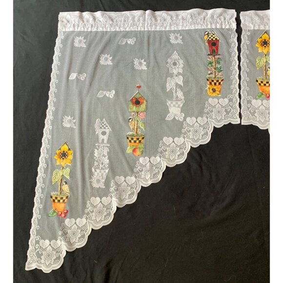 Springtime Swag Lace Curtains with Floral Design 58"x38" White Window Décor - Picture 13 of 15